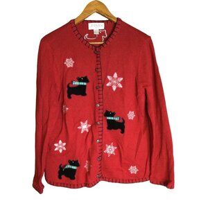 Vintage Sweater Dogs Toto Ugly Christmas Holiday Cardigan Large Petite